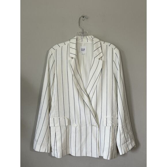 GAP Jackets & Blazers - Gap Blazer Size 8 Striped Linen Ivory Blue Striped Lined Career Work Coastal